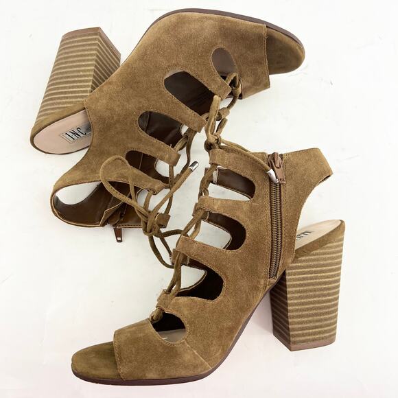 INC International Concepts (7) Radka Brown Suede Leather Chunky Caged Heels - Picture 4 of 10